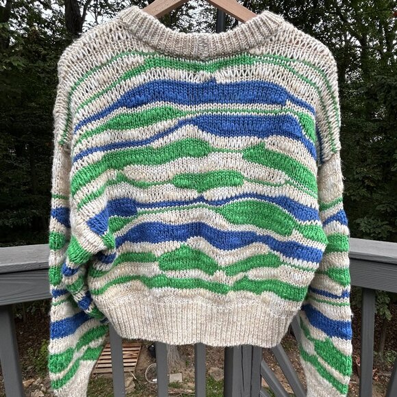 Aerie Intarsia Green and Blue Stripe Sweater Size SP - Picture 6 of 7